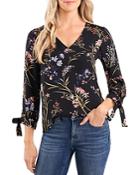 Cece Floral Print Tie Cuff Top