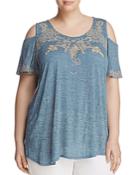 Lucky Brand Plus Embroidered Cold-shoulder Tee