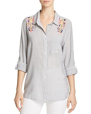 Aqua Striped & Embroidered Shirt - 100% Exclusive