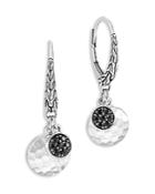 John Hardy Sterling Silver Dot Black Sapphire And Black Spinel Hammered Disc & Cluster Drop Earrings