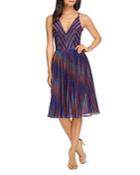 Dress The Population Hayley Striped Metallic Fit-and-flare Dress