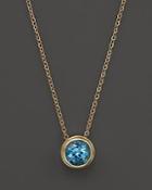 Blue Topaz Bezel Set Pendant Necklace In 14k Yellow Gold, 17