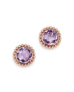 Rose Amethyst And Diamond Earrings In 14k Rose Gold - 100% Exclusive