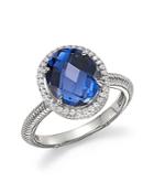 Judith Ripka Sterling Silver Micro Pave Ring With Blue Corundum And White Sapphires