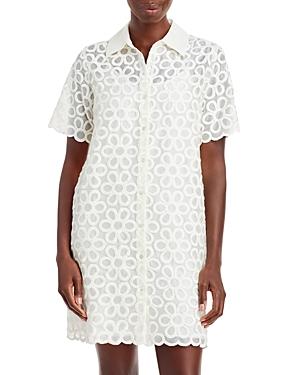 Rebecca Taylor Floral Embroidered Organza Shirt Dress