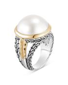 John Hardy Sterling Silver & 18k Yellow Gold Classic Chain Ring With Mabe Freshwater Pearl
