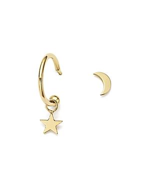 Zoe Chicco 14k Yellow Gold Star Charm Huggie Hoop And Moon Stud Mixed Pair Earrings