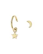 Zoe Chicco 14k Yellow Gold Star Charm Huggie Hoop And Moon Stud Mixed Pair Earrings