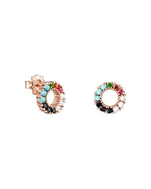 Tous 18k Rose Gold On Sterling Silver Rainbow Gemstone Circle Stud Earrings