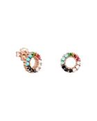 Tous 18k Rose Gold On Sterling Silver Rainbow Gemstone Circle Stud Earrings