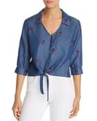 Billy T Embroidered Chambray Tie-front Top