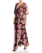 Adrianna Papell Plus Floral Chiffon Draped Gown