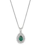 Diamond Halo And Pear Emerald Pendant Necklace In 14k White Gold, 16 - 100% Exclusive