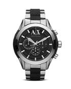 Armani Exchange Stainless Steel & Black Silicone Watch, 47mm