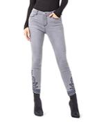 Liverpool Kayden Embroidered Ankle Scallop Skinny Jeans In Aluminum