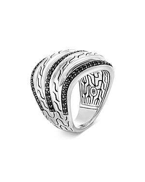 John Hardy Sterling Silver Classic Chain Ring With Black Sapphire & Black Spinel