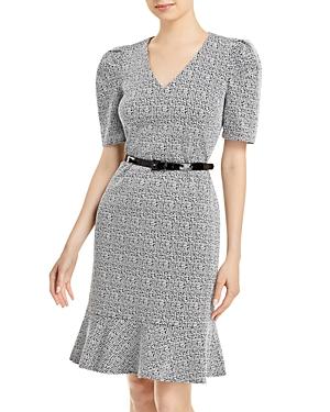 Karl Lagerfeld Paris Belted Flounce Hem Sheath Dress