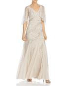 Adrianna Papell Beaded Mesh-cape Gown