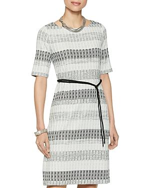 Misook Knit-stripe Belted Dress