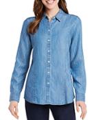 Foxcroft Riley Pinstriped Chambray Top