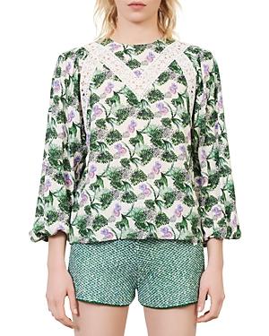 Maje Loman Printed Lace Trim Top