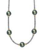 Lagos 18k Gold And Sterling Silver Luna Cultured Freshwater Black Pearl Station Necklace, 16