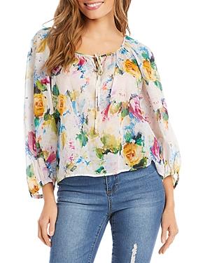 Karen Kane Petites Cotton Floral Print Peasant Top