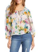 Karen Kane Petites Cotton Floral Print Peasant Top
