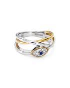 Bloomingdale's Marc & Marcella Diamond & Sapphire Evil Eye Ring In Sterling Silver & 14k Gold-plated Sterling Silver, 0.09 Ct. T.w. - 100% Exclusive