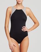 Dkny Zipper Down High Neck Maillot One Piece Swimsuit