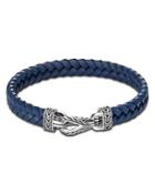 John Hardy Sterling Silver & Blue Leather Classic Chain Asli Braided Cord Bracelet