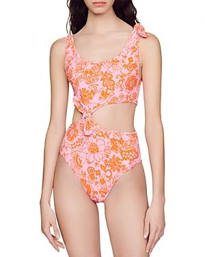 Sandro Auriane Floral Print Terry Cutout One Piece Swimsuit