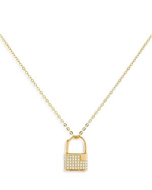 Adinas Jewels Pave Padlock Pendant Necklace In Gold Tone Sterling Silver, 16-18
