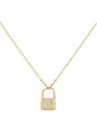 Adinas Jewels Pave Padlock Pendant Necklace In Gold Tone Sterling Silver, 16-18