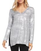 Karen Kane Metallic Knit V-neck Top