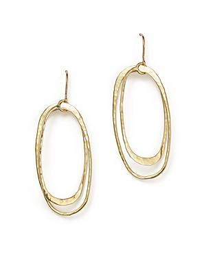 14k Hammered Yellow Gold Double Oval Drop Earrings