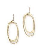 14k Hammered Yellow Gold Double Oval Drop Earrings