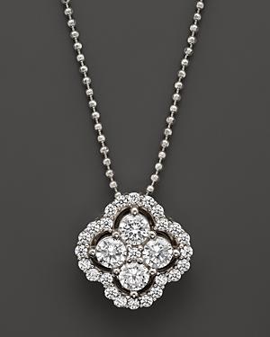 Diamond Cluster Pendant Necklace In 14k White Gold, .75 Ct. T.w.