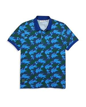 Lacoste X Minecraft Organic Cotton Mini Pique Printed Classic Fit Polo Shirt