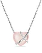 David Yurman Le Petit Coeur Sculpted Heart Chain Necklace With Milky Rose Quartz And Diamonds