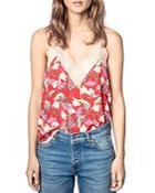 Zadig & Voltaire Christy Lace Trimmed Silk Print Camisole