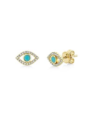Moon & Meadow 14k Yellow Gold Turquoise & Diamond Eye Stud Earrings - 100% Exclusive