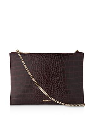 Whistles Shiny Croc-embossed Chain Clutch