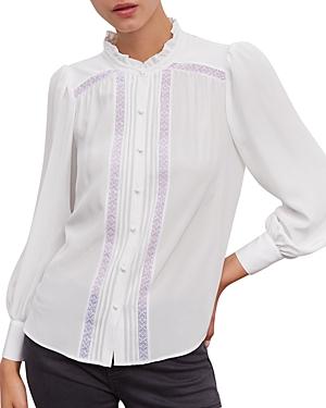 Gerard Darel Cesaria Lace Trim Silk Blouse