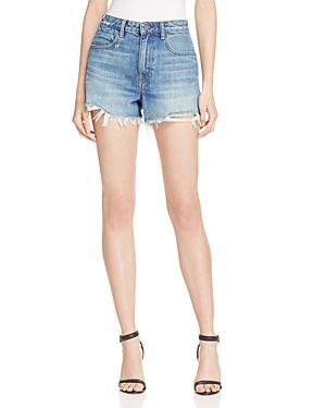 T By Alexander Wang Bite High Rise Frayed Shorts In Light Indigo Aged