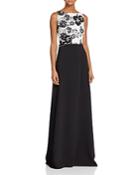 Carmen Marc Valvo Infusion Floral Embroidered Lace-top Gown