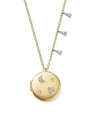 Meira T 14k White And Yellow Gold Diamond Moon And Star Locket Necklace, 16