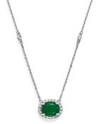 Bloomingdale's Emerald Oval & Diamond Pendant Necklace In 14k White Gold, 18 - 100% Exclusive