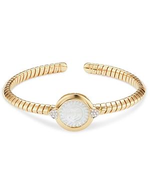 Marina B 18k Yellow Gold Soleil Mother Of Pearl & Diamond Cuff Bangle Bracelet