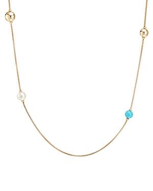 David Yurman 18k Yellow Gold Solari Turquoise & Cultured Freshwater Pearl Xl Station Chain Necklace, 36